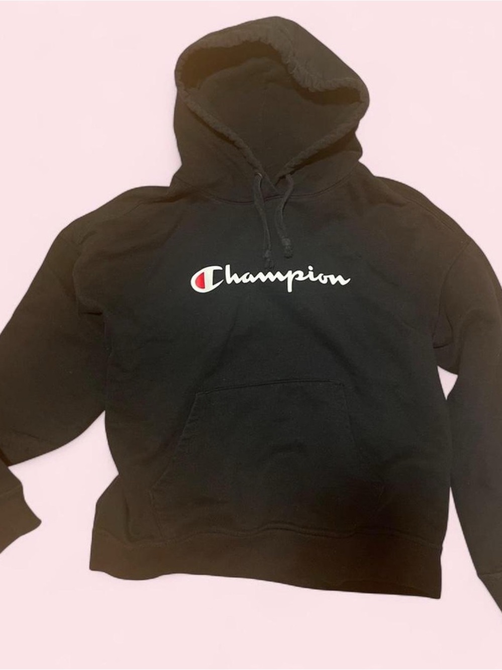 Black Champion Hoodie with White logo
